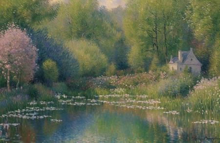 (impressionism:1.15), scenery,a painting,scene painting, arboretum ,boscage ,estate ,clump , Cave/Karst ,