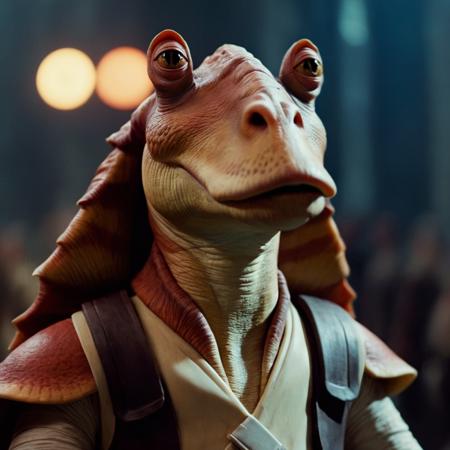 cinematic film still of  <lora:Jar Jar Binks :1>
Jar Jar Binks a close up of a person in a costume in star wars universe, shallow depth of field, vignette, highly detailed, high budget, bokeh, cinemascope, moody, epic, gorgeous, film grain, grainy