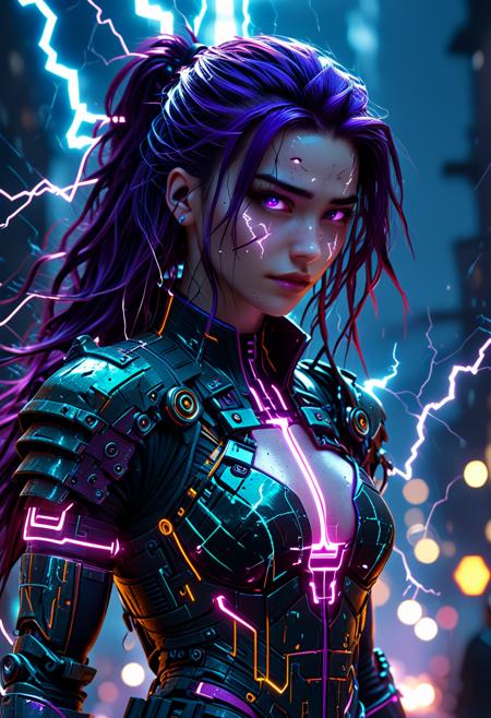 1girl, 18yo, walking, fron view, long shot, long hair, purple hair, gorgeous face, attractive look, smirk, smug, elegant, dinamic vision, portrait, vertical lighting, bokeh, high contrast, dinamic lighting, dinamic pose, slim fit, depth of vision, cinematic, epic, dark fantasy, sexy pose, cyberpunk, expressive face, glowneon, glowing, sparks, lightning
(Perfect, 3D Render Style, best quality, masterpiece, hkstyle, Expressiveh, paperlarva, mad-cbrpnksplshrt, Vintage, 1990s \(style\))