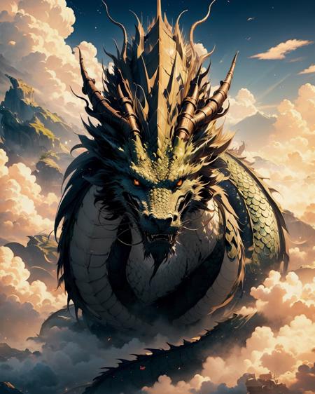 loong eastern dragon, no humans horns scales claws