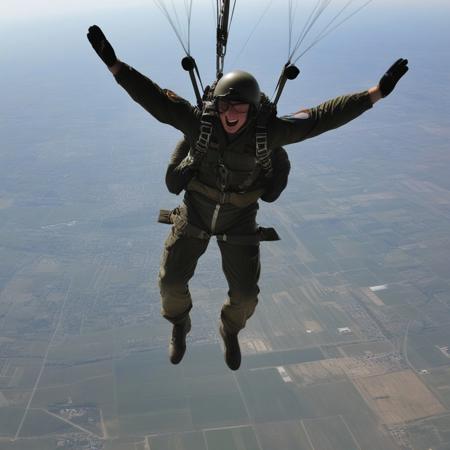 soldier performing a parachute jump from the top of a plane