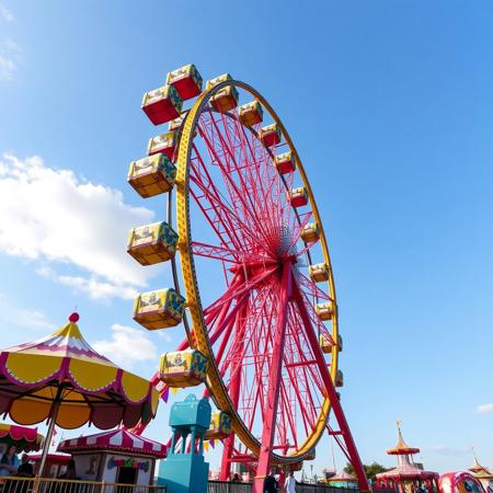 giant amusement park, colorful,