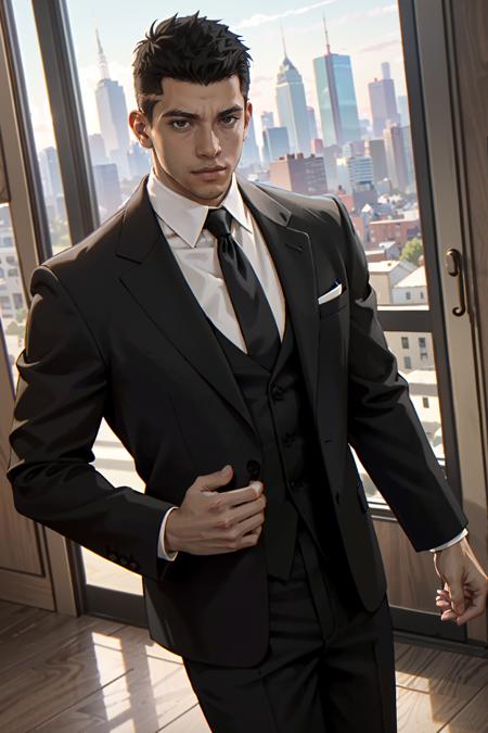 ((ultra detailed, masterpiece, best quality))
 <lora:MafiaLincoln:0.8>
MafiaLincoln, 1boy, solo, buzz cut, brown eyes, muscular, Within a luxurious penthouse, black-tie eveningwear, panoramic skyline views, leaning against floor-to-ceiling windows with a debonair expression