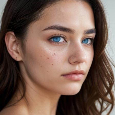 blue eyes.long curly hairs, mulatto  girl.beauty, realistic, masterpiece, photorealistic, 4k, 8k, super realistic, realism realistic, 1girl, (detail skin texture, ultra-detailed body), atmospheric scene, masterpiece, best quality, (cinematic light), fine lines mild under-eye circles skin detail, some acne don't look at camera A few facial hairs and eyebrows not plucked
