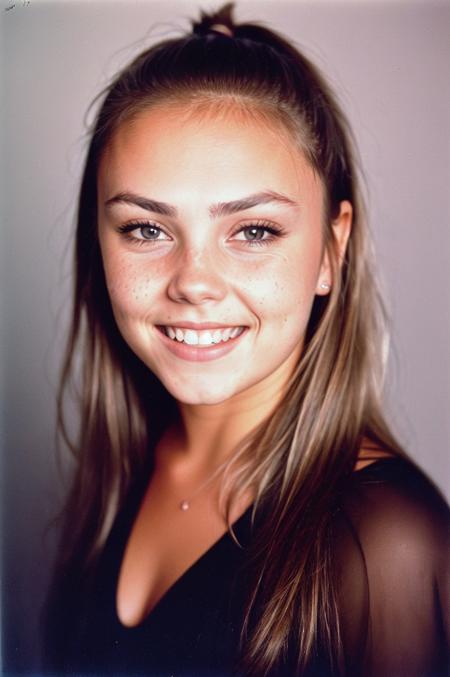 (Lieke_MartensV1), ,close-up, editorial photograph of a woman wearing a blouse, ((smile:1.4)), (grin512), (background inside dark, moody, private study:1.3) , POV, by lee jeffries, nikon d850, film stock photograph ,4 kodak portra 400 ,camera f1.6 lens ,rich colors ,hyper realistic ,lifelike texture, dramatic lighting , cinestill 800