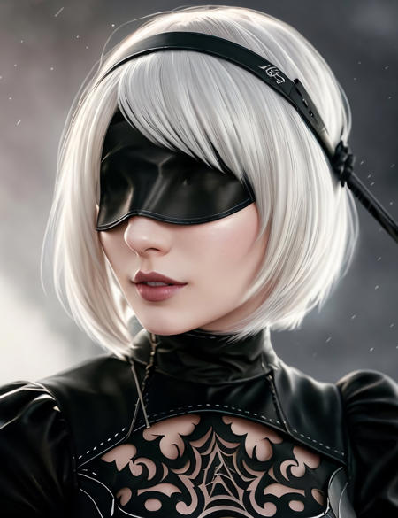 a woman, 2B, black blindfold, detailed, detailed dress, posing, by conor harrington <lora:2B:0.75>, (Artstation:1.3), (intricate:1.1), (elegant:1.1), (highly detailed:1.2), (great eye detail:0.7), (glowing eyes:0.5), (digital painting:1.2), (smooth:1.1), (sharp focus:1.2), (illustration:1.1), (3d:0.9), (3d_bacground:0.9), 8 k., ,"(intricate details:0.9), (hdr, hyperdetailed:1.2)