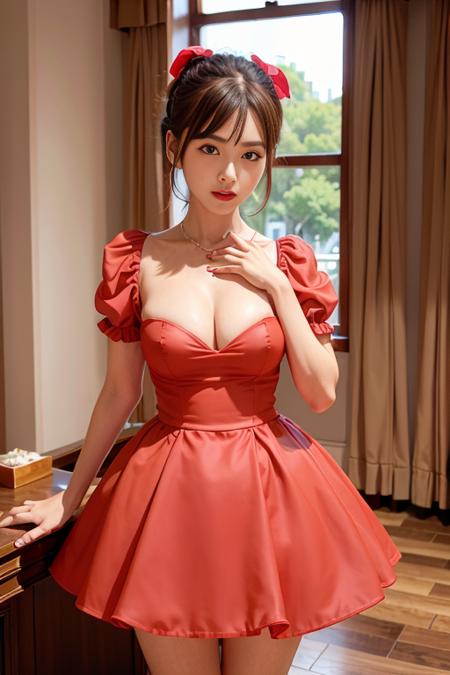 <lora:betterCuteAsian03:0.3>, woman posing for a photo, (wearing puff_dress:1.3), red puff_dress,
good hand,4k, high-res, masterpiece, best quality, head:1.3,((Hasselblad photography)), finely detailed skin, sharp focus, (cinematic lighting), collarbone, night, soft lighting, dynamic angle, [:(detailed face:1.2):0.2],(((5 stars hotel))), outside,     <lora:puff_dress-10:0.5>