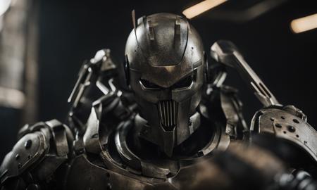 photo AscendentSoldiers style a close up of a robot holding a sword, 8k, cinematic, detail, grimdark