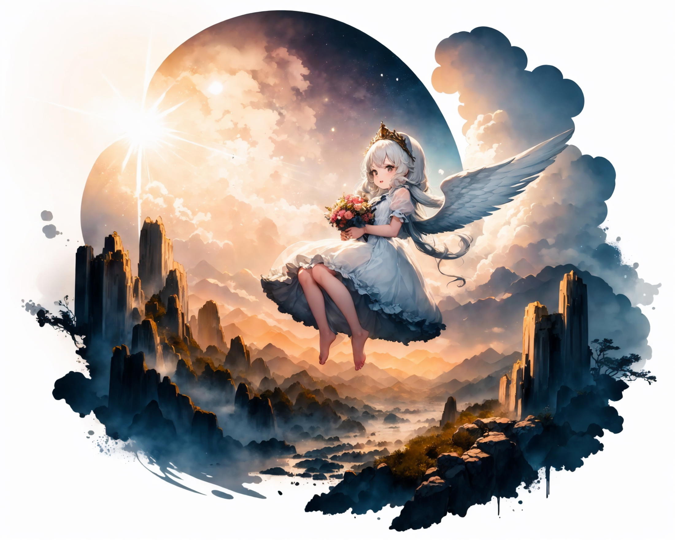 anime angel girl flying drawing