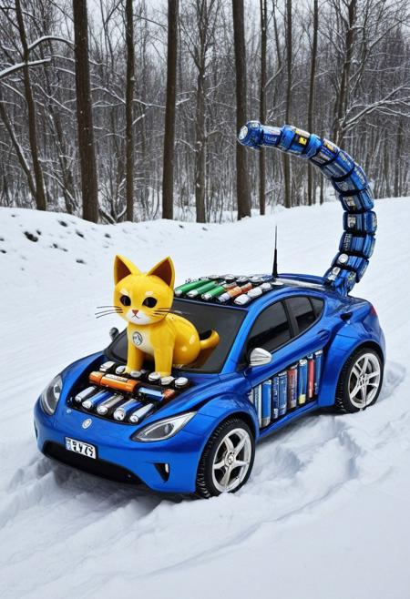 B4TT3R13S, cuteup, cute, cutieup, neko made of batteries, Pencil_morph_style, cat made of battery, snow, ice, Surreal with macabre undertones, earthy surreal edge,  feline made out of countless batteries,snow, ice, hyper detail, masterpiece, score_10, randshadscree, anime drawing style, anime movie, driving at high speed,countless galaxy,yellow, kitty made out of coffee, snow, ice, bright blue and yellow energized sport car, score_9, score_8_up, score_7_up, score_6_up, shiny, shiny, cloudy forest, Made of fluffy clouds, clutter, trash, fr0stwrld, snow, ice, B4TT3R13S