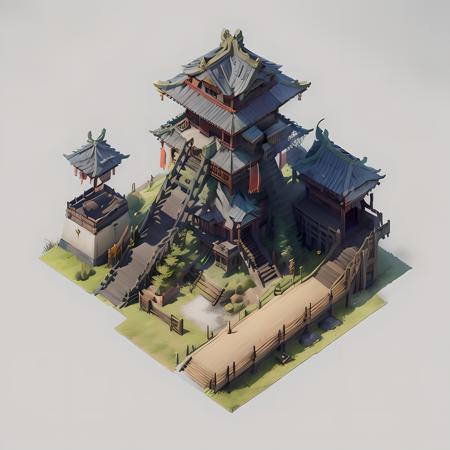 (masterpiece, top quality, best quality, official art, beautiful and aesthetic:1.2),(8k, best quality, masterpiece:1.2),CGgameminicitysw, (grey background:1.4), stairs, no humans, east asian architecture, architecture, from above, grass, outdoors, (isometric:1.4), wall, Chinese architecture, gujian,<lora:CGgameminicitysw_20230614181025:1>,