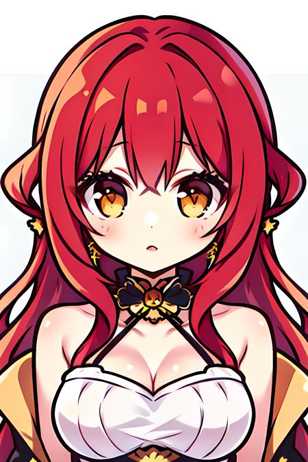 masterpiece, best quality,  <lora:himeko_Ax__v1.0:0.75>, 1girl, himeko, red hair, yellow eyes, breasts, bare shoulders, hair ornament, jewelry,