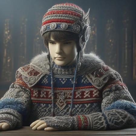 masterpiece, best quality, newest, absurdres, highres, thunderboltfantasy, hIghly detailed photograph, 1boy, ChristmasSweater