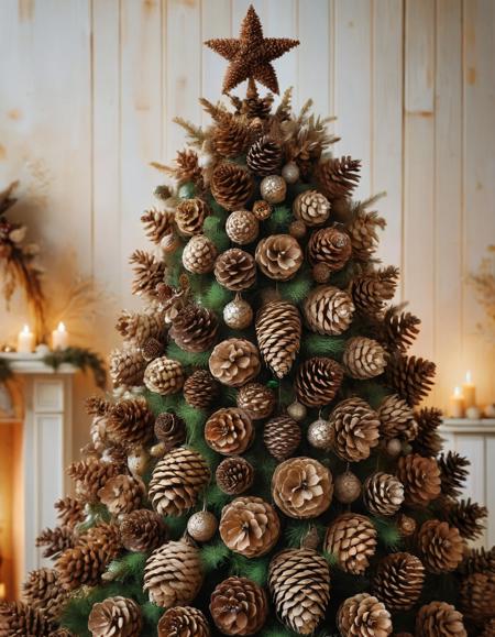 Chritsmas tree with ornaments made of pinecones, ral-pinecone <lora:ral-pinecone:1>