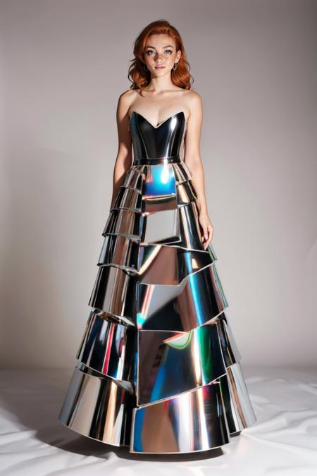 b3ntm3t4l, metal dress, long dress, strapless, chrome,