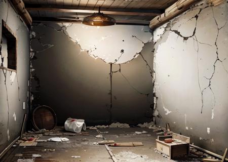 a room with a wall that has been torn down,<lora:Sunoo-06:0.85>