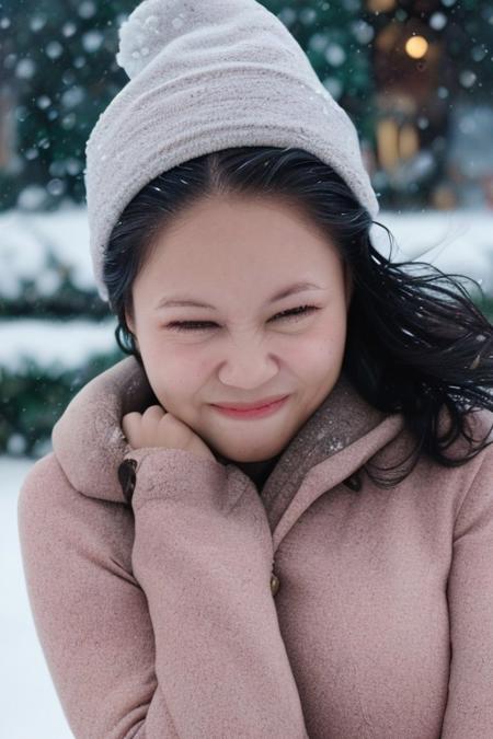 ultra realistic, masterpiece, epic scene, best quality, ultra details, ultra high res, raw photo, intricate details, extremely detailed CG, volumetric lighting, cinematic lighting,
real photo of young girl, long straight hair (public indecency)
(christmas hat),
Snowy Background,
Her makeup is refined, with soft blush tones, bold lashes, and glossy coral lips, exuding elegance and sophistication