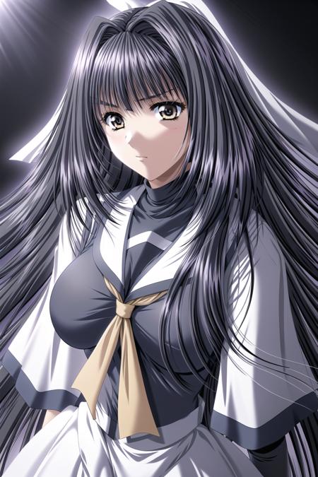 Simple White Background,
sailor collar, school uniform, serafuku,  white skirt, yellow neckerchief,long sleeves,
<lora:Hikaru_Minamoto_Double-KK77-V1:0.7>, 
 very long hair, Bangs,Yellow Eyes,Gray Hair,hair intakes
,<lora:more_details:0.1>,
1 girl, 20yo,Young female,Beautiful Finger,Beautiful long legs,Beautiful body,
Beautiful Nose,Beautiful character design, perfect eyes, perfect face,expressive eyes,perfect balance,
looking at viewer,(Focus on her face),closed mouth, (innocent_big_eyes:1.0),
official art,extremely detailed CG unity 8k wallpaper, perfect lighting,Colorful, Bright_Front_face_Lighting,White skin,
(masterpiece:1.0),(best_quality:1.0), ultra high res,4K,ultra-detailed,
photography, 8K, HDR, highres, absurdres:1.2, Kodak portra 400, film grain, blurry background, bokeh:1.2, lens flare, (vibrant_color:1.2),professional photograph,
(Beautiful,large_Breasts:1.4), (beautiful_face:1.5),(narrow_waist),