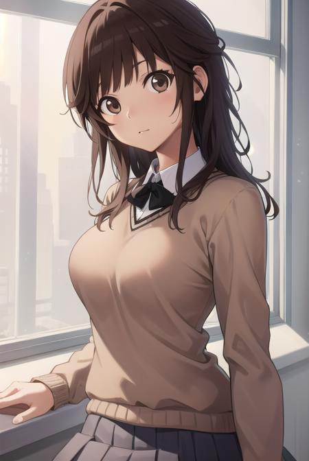 rihokosakurai, <lora:rihokosakuraitest:1>,
rihoko sakurai, (brown eyes:1.5), brown hair, (large breasts:1.2), plump,
BREAK grey skirt, kibito high school uniform, pleated skirt, school uniform, skirt, sweater,
BREAK looking at viewer,
BREAK indoors, classroom,
BREAK <lora:GoodHands-vanilla:1>, (masterpiece:1.2), best quality, high resolution, unity 8k wallpaper, (illustration:0.8), (beautiful detailed eyes:1.6), extremely detailed face, perfect lighting, extremely detailed CG, (perfect hands, perfect anatomy),