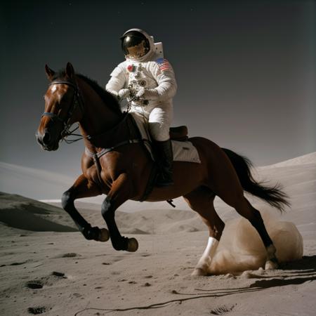 photo of an astronaut riding a horse on the moon