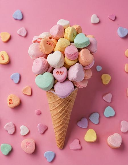 ice cream desert made from candyhearts, text love you <lora:Candyhearts:0.3>