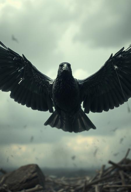 A raven with mechanical wings, flying through an apocalyptic storm infused with crystalline energy
timeless portrait photography, deep psychological presence, soft ethereal lighting, subtle painterly textures, monochrome and muted color tones, natural yet dreamlike atmosphere, blurred edges, strong composition, historical documentary style with contemporary romanticism, luminous skin tones, rich fabric details, intimate gaze, fusion of realism and mysticism, classical yet avant-garde aesthetic