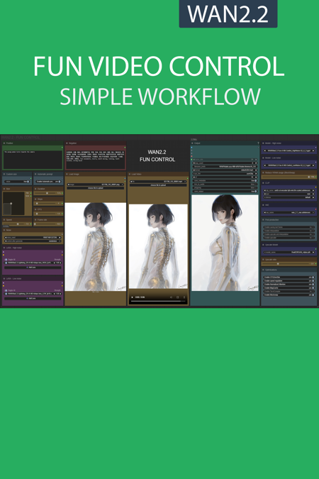 FUN VIDEO CONTROL simple workflow WAN2.2 | GGUF | LoRA | UPSCALE | MagCache v1.0