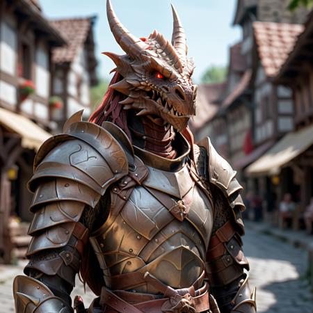 highly detailed portrait photo of a (dragonkin):1.2 on a medieval street in a village,

dragonkin, solo, long hair, red eyes, weapon, male focus, horns, sword, armor, blurry, blurry background, helmet, shoulder armor, gauntlets, pauldrons, full armor,

medieval town with peasants,

depth of field:1.2, blurry, blurry background,
realistic:1.3,

photorealistic,
fantasy, cinematic,
32k, best quality, 
god rays:1.2,
dappled sunlight:1.1,




