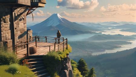 ,kkkkkkkkkkkkkk mountain top lookout, (Studio ghibli style, Art by Hayao Miyazaki:1.2), Anime Style, Manga Style, Hand drawn, cinematic, Sharp focus, humorous illustration, big depth of field, Masterpiece, concept art, trending on artstation, Vivid colors, Simplified style, trending on ArtStation, trending on CGSociety, Intricate, Vibrant colors, Soft Shading, Simplistic Features, Sharp Angles, Playful, award winning photograph + cinematic shot + photos taken by ARRI 65 + incredibly detailed, sharpen, details + professional lighting, photography lighting + 50mm, 80mm, 100m + lightroom gallery + behance photographys + unsplash, global illumination, epic award winning photograph (subsurface scattering:1.3), intracate details, ambient occlusion, global illumination, realism, hyper realistic, hyper detailed