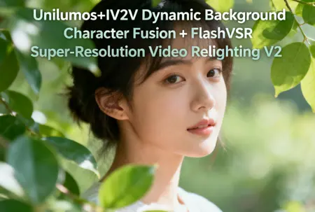 Unilumos+IV2V Dynamic Background Character Fusion + FlashVSR Super-Resolution Video Relighting V2
