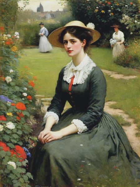 <lyco:JulesBastien-Lepage:1.0> a painting of Eva Green in an Eglish garden by Jules Bastien-Lepage