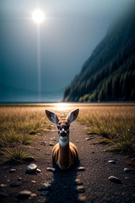 awards winning photography, trending on art station, masterpiece, best quality, ultra-detailed, realistic, 8k, one pine tree, flowers fields, many kinds of flowers, a couple of deer on very distant, lakes, meadows, glitter, moonlight,  Crystal landscape, Crystal flowers, Crystal fantastic, out-of-this-world scenery, lifelike, naturalism, greatest naturalism photo, immaculate detailed realism photography, rich colors, best colors perfect composition, perfect colors, colorful, clear photo, intrigue nature panorama, delicate nature photo, immaculate micro-details nature elements, Crystal landscape, Crystal flowers, Crystal fantastic, out-of-this-world scenery, prettiest, breathtaking beautiful, nature, super delicate photo, surreal, insanely lifelike, top best naturalism photography, greatest detailed, intricate details, depth of field, (no human:1.6),