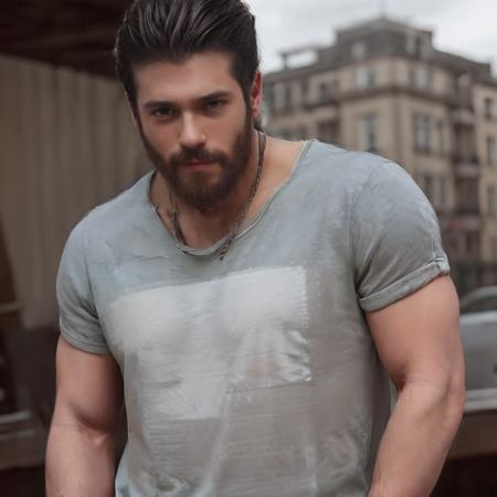 1boy, face, realistic, photo <lora:Can Yaman:0.8>, body, t-shirt