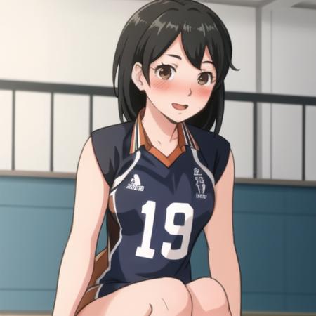 high quality, best quality, masterpiece, <lora:haikyuu:1>, h4ikyuu, 1girl, sitting, blushing