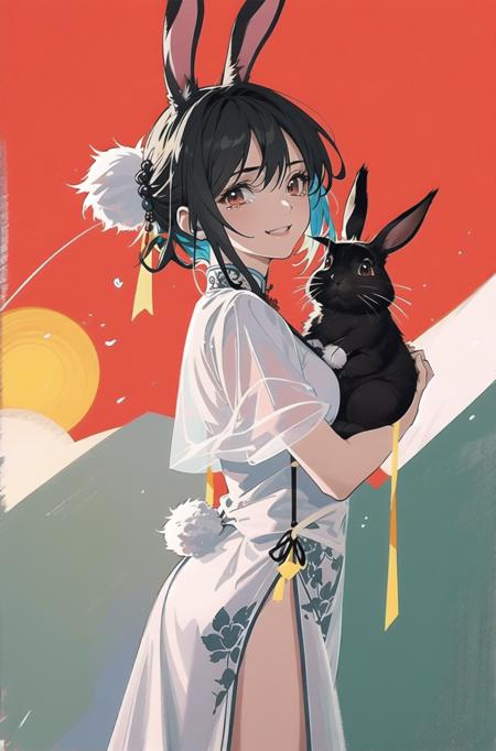 <lora:da2-000110:1>
(strong lighting:1.2),(dramatic angle:1.5),, 
2girl,(a girl,Happy,Smug,Smirk,smile,close mouth,((black rabbit ears)),short hair, Animal ears ,cowboy shot,Floating hair,black hair,red eyes,chinese clothes),(another girl,silver hair,red eyes,very long hair,Confused,Flustered,Nervous,Tears,Scared,wince,close mouth,chinese dress,Animal ears,((rabbit ears)) ,cowboy shot),Two girls holding hands back to back, an extremely delicate and beautiful girl, 8k wallpaper,masterpiece,best quality,daylight,sunlight,((orange liht:1.2)),(colored light:1.3),colorful shadow,beautiful detailed shadow,best shadow,painted in the style of Impressionism:1.4,Cinematic Lighting,((Volumetric Lighting:1.2)),Beautiful Lighting,Illustration,realistic:0.07,outline,,painted in the style of Classicism:0.,style of a punk rocker:0.4,Moody Lighting,beautiful detailed face,beautiful detailed eyes,Eyelash,drawn by Claude Monet,(colorful:1.2),cute,sexy,,dynamic angle