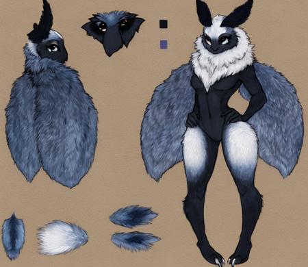 A sharp focus pretty soft shading watercolor lined digital artwork lepidopteran moth wings winged smiling furred nude featureless looking at viewer standing simple background concept art character model sheet