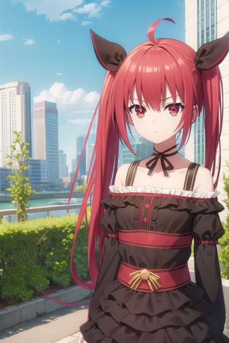 kotoriitsuka, <lora:kotori itsuka s2-lora-nochekaiser:1>,
kotori itsuka casual, long hair, (red eyes:1.3), dress, twintails, ahoge, red hair, candy, lollipop, frills, long sleeves, collarbone, 
BREAK ,
BREAK outdoors, city, sky, clouds, buildings, sun,
BREAK looking at viewer, (cowboy shot:1.5),
BREAK <lyco:GoodHands-beta2:1>, (masterpiece:1.2), best quality, high resolution, unity 8k wallpaper, (illustration:0.8), (beautiful detailed eyes:1.6), extremely detailed face, perfect lighting, extremely detailed CG, (perfect hands, perfect anatomy),