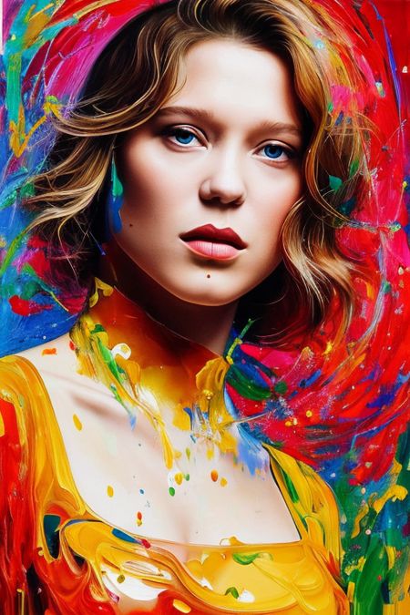 beautiful symmetrical full body  lea-seydoux shot painted in oil with thick brush strokes and wet paint, fibonacci, golden ratio, melted wax, visible brush strokes, surrounded by crystal spheres, 3d wireframe tessellation, neural graph, neurons, color, love, passion, oil on canvas, thick brush strokes, insanely detailed, 8k, masterpiece, artstation, surreal