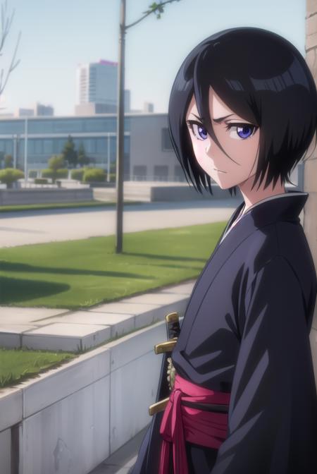 rukiakuchiki, <lora:rukiakuchiki-lora-nochekaiser:1>,
rukia kuchiki, shorthair rukia, short hair, black hair, hair between eyes, (purple eyes:1.1),
BREAK weapon, japanese clothes, sword, kimono, katana, sheath, hakama, black kimono, long sleeves, wide sleeves,
BREAK outdoors, city
BREAK looking at viewer, (cowboy shot:1.5),
BREAK <lyco:GoodHands-beta2:1>, (masterpiece:1.2), best quality, high resolution, unity 8k wallpaper, (illustration:0.8), (beautiful detailed eyes:1.6), extremely detailed face, perfect lighting, extremely detailed CG, (perfect hands, perfect anatomy),