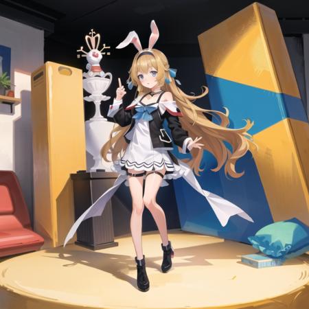 masterpiece, best quality,1girl, (solo:1.3),standing,full body, 
ChioriMikami,long hair,blue eyes,blonde hair,red rabbit ears,flat chest,
official art, simple background, close-up,