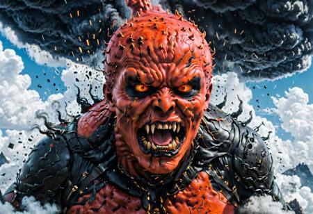 According to the rules, in such cases, it was supposed to become a black impenetrable cloud, fill the entire space with itself, catch up with  red DEVIL SPAWN horror and look at him with an ominous luminous look from nowhere and from everywhere, which Bomchi immediately did.  Feeling of fear, feeling of horror,rich colors, ultra clear image, more realistic, high resolution photos, 8K HD wallpapershigh quality, intricate details,  ultra detailed, ,depth of field, 8k resolution trending on Artstation Unreal Engine 5, Epic,detailed background, <lora:xl_more_art-full_v1:1.2>  <lora:JuggerCineXL2:0.8> , Cinematic,  <lora:EnvyActionShotXL01:0.8> action shot