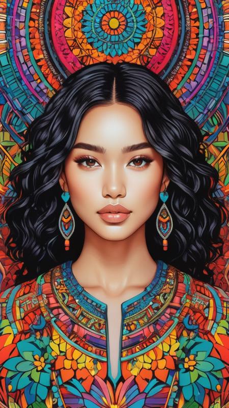Random artwork, single person, intricate background, colorful