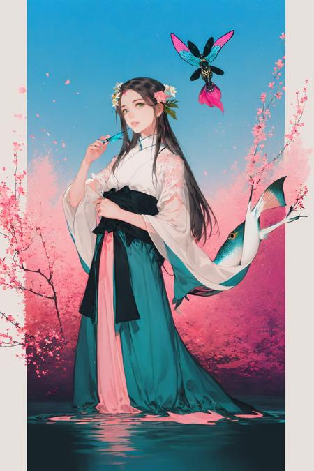 (flat color:1.06),(colorful:1.1),(masterpiece:1.2),best quality, masterpiece, highres, original, extremely detailed wallpaper, looking at viewer,1girl,solo,,float colorful water,float colorful wind,float colorful fire,float colorful long hair,colorful eyes,
((art of paper-cut)),china ,Red and white,PAPER-CUT,calligraphy,man and wife,(Flower, bird, insect and fish),
(priscm;blue:1.6),(priscm;green:1.4),(priscm;pink:1.4)<lora:ChineseV3:1>