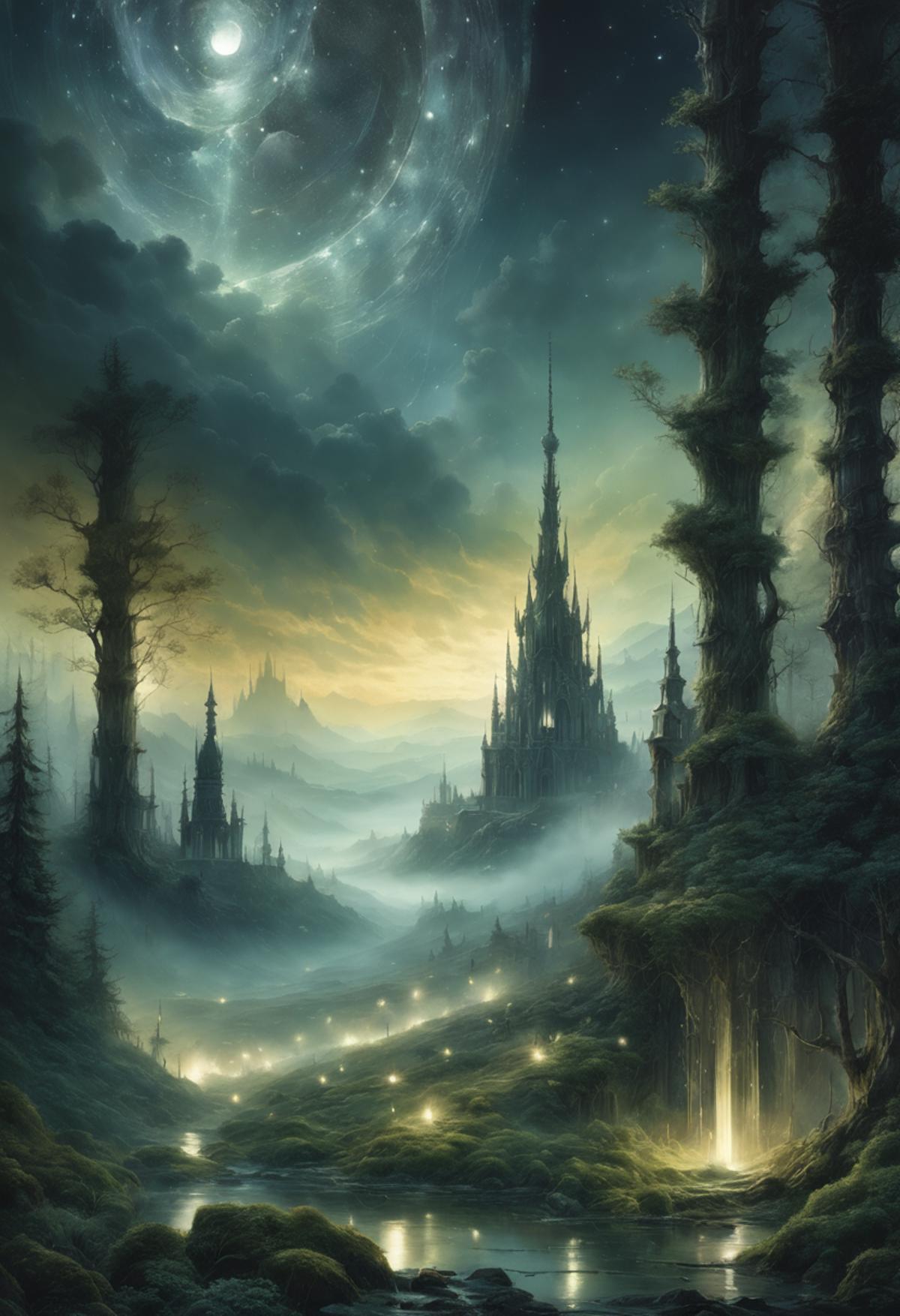 "Fantasy Landscape with a Castle and Trees"