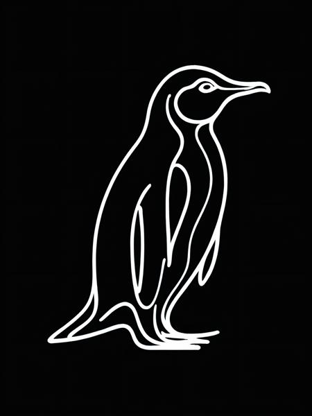 A white ais-lineart penguin, black background <lora:Line_Art_SDXL:1>