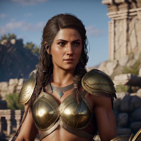 <lora:kassandra-10-loha:0.6>,[warrior woman with athletic body],[spartan],kassandra from Assassin's Creed Odyssey,[cool realistic female armour],[acient greek],[4k],[sharp image],detailed ,[beautiful realistic hair],[beautiful detailed skin],[brunette hair]