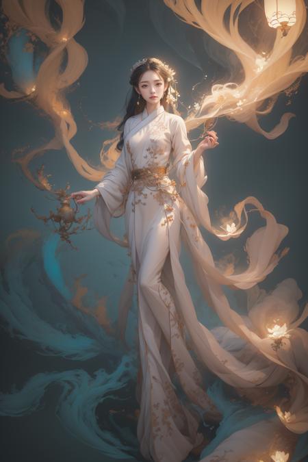 guofeng,illustration,1girl,full body,best quality,highly detailed,best quality,masterpiece,an extremely delicate and beautiful,extremely detailed,8k wallpaper,Amazing,finely detail,best quality,official art,extremely detailed CG unity 8k wallpaper,(style of Victo Ngai:0.5) <lora:Qianlijiangshan:0.65>, (moon:1.0),(river:1.2)(forest:1.0)<lora:smokeanywhere:0.45>colorful smoke,