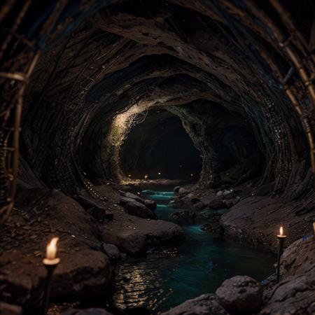 (masterpiece:1.2), (best quality,:1.2), 8k, HDR, ultra detailed, ((photorealistic)), professional light, cinematic lighting, fashion photography, ambient lighting, <lora:detail_slider_v4:4>, an underground river, FanUn, <lora:FantasyUnderground-10:1>, epiCPhoto,