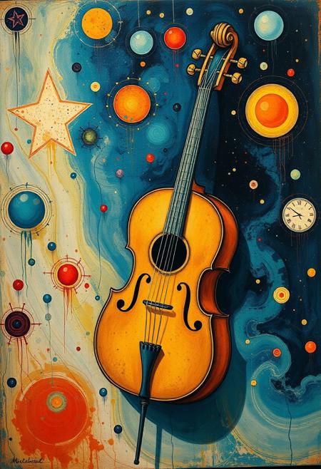 "Marc Chagall octocore, fusepunk, petrol colored, mucical instrument , illusion,  limitless, pale, chaotic, mucical notes , ultra detailed, cinematic  "