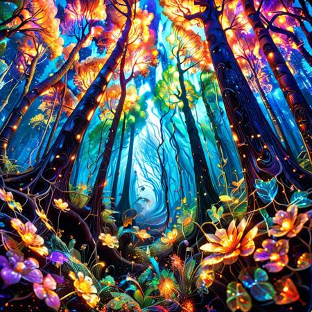A towering, mind-bending fantasy panel, divided into four vertical sections, each depicting the same surreal, ever-shifting tree caught in the chaotic dance of the seasons. Its form warps and bends between realms of existence, with the transitions melting and swirling like liquid time. The boundaries dissolve into an unworldly fusion of neon light, fractal echoes, and cosmic distortions. Winter appears as a hallucination, with branches crystallized into jagged, electric-blue shards, pulsating with an eerie, bioluminescent glow. Spring bursts forth like an explosion of life, where leaves shift through infinite shades of green, vibrating in fractalized growth patterns. The air is thick with floating, iridescent pollen that refracts light like a prism. Summer radiates golden-orange intensity, with the tree’s leaves transformed into molten fire, dripping into glowing embers that defy gravity. Autumn ignites into a cosmic storm of fiery reds and deep amethyst hues, leaves spiraling like burning galaxies dissolving into the void.
 Each section seamlessly bleeds into the next, with transitions bending and morphing like a sentient dreamscape. Captured in an improved cinematic 35mm photograph, this vision is a professional-grade film rendering in 4K—highly detailed, infused with the surreal beauty of PsychadelicChaos. masterclass, mountain background, high detail, precise, 8k